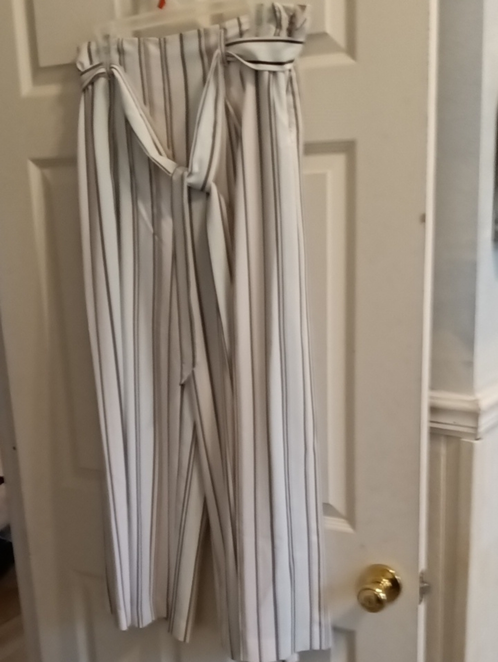 White House Black Market White Wide-Leg Striped Paperbag Pants